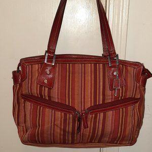 Fossil Key-Per Classic #75082 Red Striped Canvas shoulder bag tote